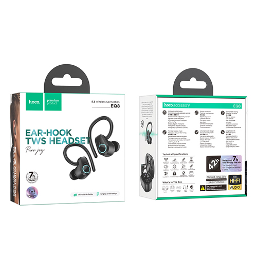 Hoco Sportive Wireless Headset with Charging Case EQ8 - Black