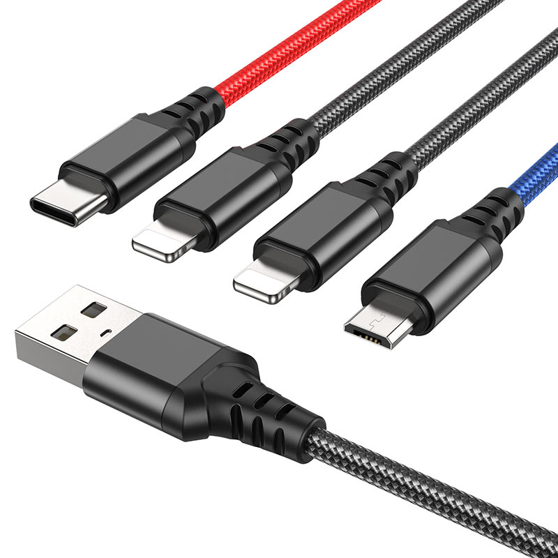 Hoco USB-A to Lightning + Type-C + Micro (V9) 1mtr X76 Cable BRB